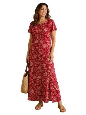 Talbots Women’s L Red Floral Midi Dress Cruise Elegant Old Money Coastal Grandma